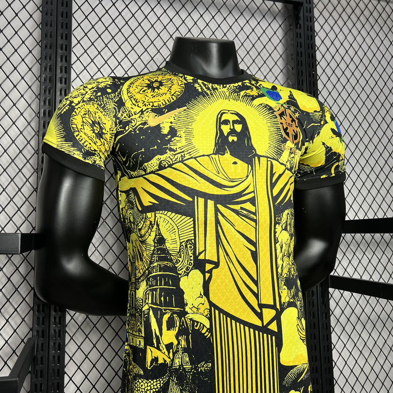 CAMISOLA BRASIL ESPECIAL EDITION JESUS CRISTO REDENTOR 2024 homem (VERSÃO JOGADOR) - AMARELO