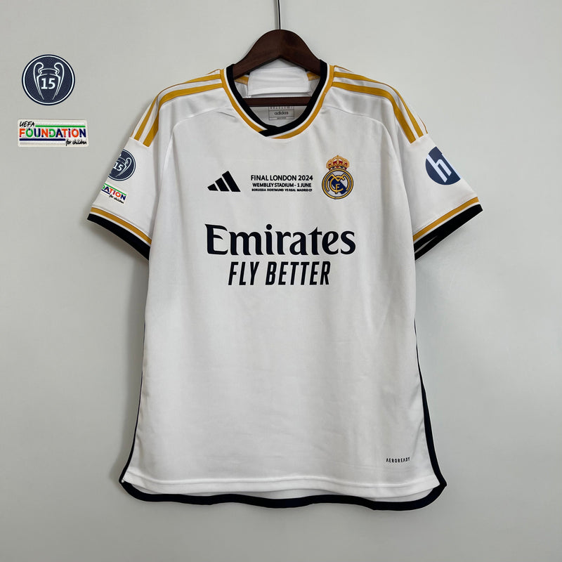 CAMISOLA REAL MADRID I 23/24 homem - FINAL CHAMPIONS COM PATCHS